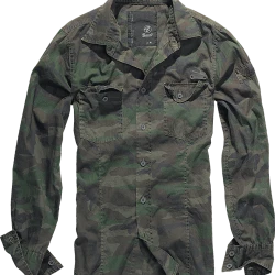 Мъжка риза в зелен камуфлаж Brandit Slim Fit woodland