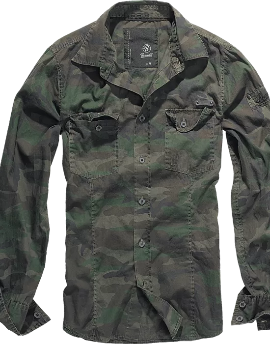 Мъжка риза в зелен камуфлаж Brandit Slim Fit woodland, Блузи и Ризи - Hoodstyle.bg