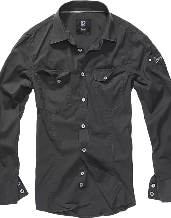 Мъжка риза в черен цвят Brandit Slim Fit black, Блузи и Ризи - Hoodstyle.bg