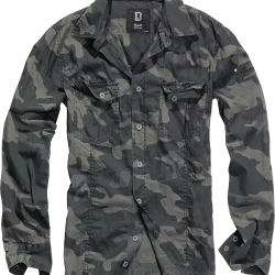 Мъжка риза в тъмен камуфлаж Brandit Slim Fit darkcamo