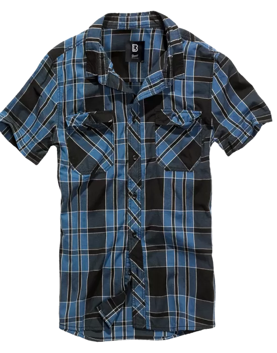 Мъжка риза с къс ръкав цвят индиго Brandit Roadstar indigo checked, Блузи и Ризи - Hoodstyle.bg