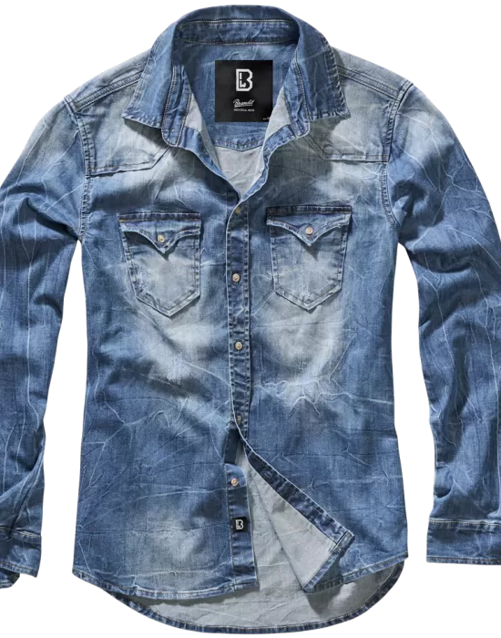 Мъжка дънкова риза в син цвят Brandit blue washed, Блузи и Ризи - Hoodstyle.bg