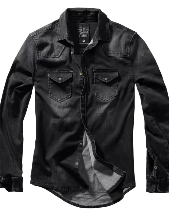 Мъжка дънкова риза в черен цвят Brandit Denim black, Блузи и Ризи - Hoodstyle.bg