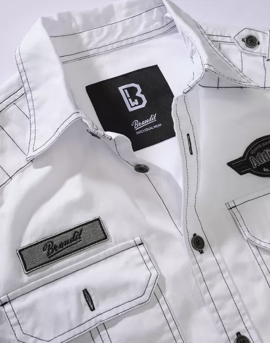 Мъжка риза в бял цвят в макси размери Brandit, Блузи и Ризи - Hoodstyle.bg