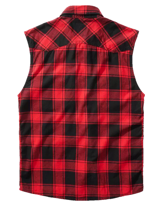 Мъжка риза без ръкави в червено каре Brandit Sleeveless red/black, Блузи и Ризи - Hoodstyle.bg