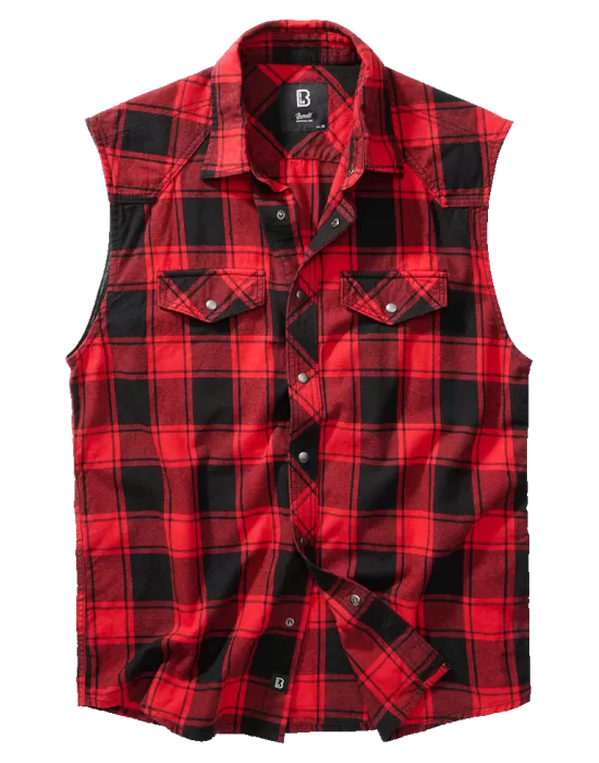 Мъжка риза без ръкави в червено каре Brandit Sleeveless red/black, Блузи и Ризи - Hoodstyle.bg
