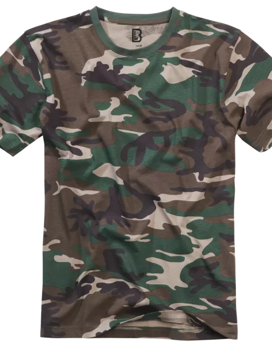 Мъжка изчистена тениска в зелен камуфлаж Brandit woodland, Блузи и Ризи - Hoodstyle.bg