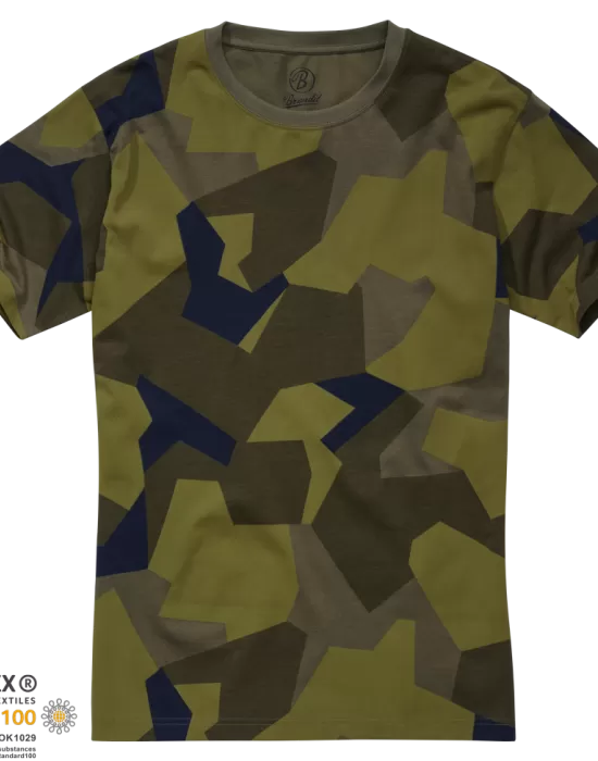 Мъжка изчистена тениска в камуфлажен цвят Brandit swedish camo M90, Блузи и Ризи - Hoodstyle.bg