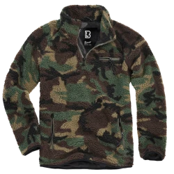 Мъжко яке от плюшен полар в зелен камуфлаж Brandit Teddyfleece Troyer woodland