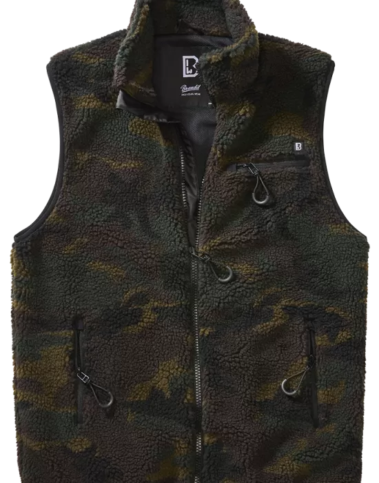 Мъжка жилетка от плюшен полар в тъмен камуфлаж Brandit Teddyfleece woodland, Жилетки - Hoodstyle.bg