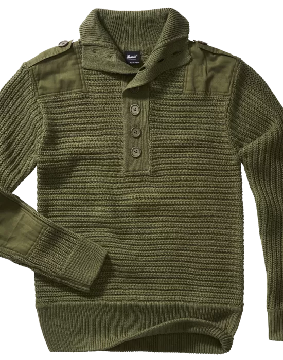 Плетен пуловер с висока яка в цвят маслина Brandit Alpine, Блузи и Ризи - Hoodstyle.bg