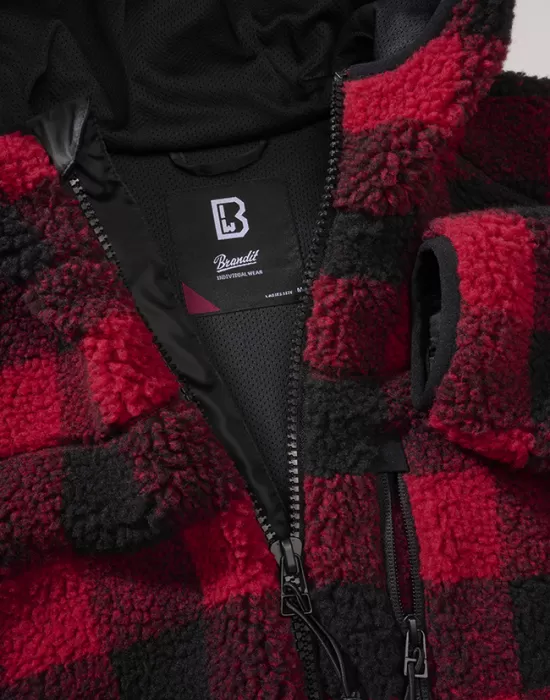 Дамско карирано пухкаво яке Brandit Teddyfleecejacket red/black, Якета - Hoodstyle.bg