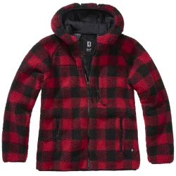 Дамско карирано пухкаво яке Brandit Teddyfleecejacket red/black